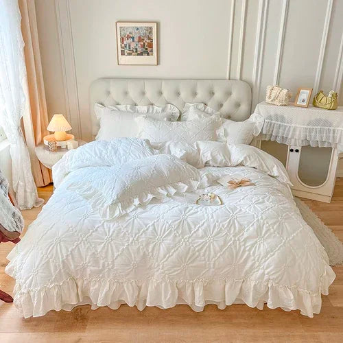 100% Cotton Washed Bedding Set Heart Pattern Duvet Cover with Pillowcases