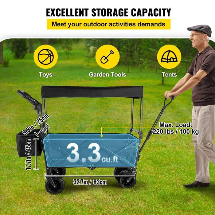 Folding Wagon Cart with Adjustable Handle Bar and Removable Canopy - Ideal for outdoor activities and transportation purposes