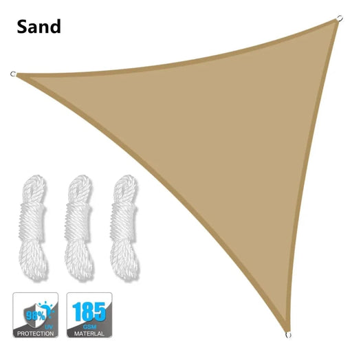 Heavy Waterproof Triangle Shade Sail in SAND color, measuring 200x200x200cm for outdoor use