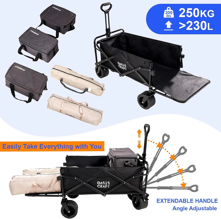 Heavy-Duty Foldable Utility Cart Adjustable Handle, All-Terrain PU Wheels, 250kg Load