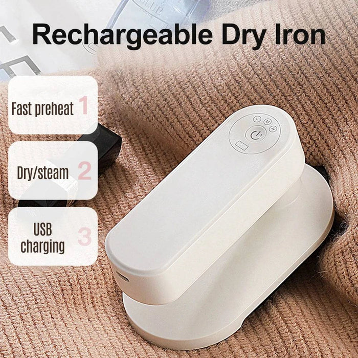 Portable Mini Electric Cordless Iron Rechargeable Dry Wrinkle Remover Touch-Up Iron for Home, Travel & Business - White - Compact and convenient rechargeable iron for wrinkle-free clothes anywhere