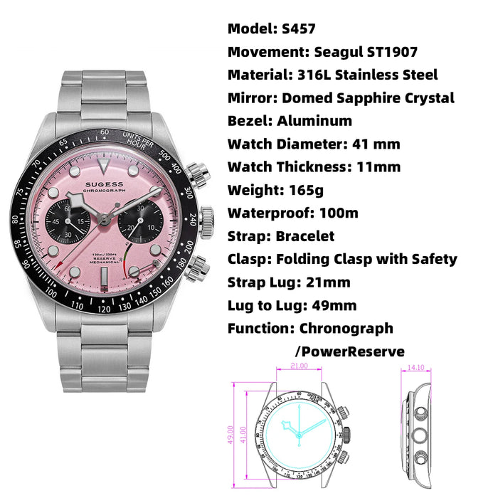 Stainless Steel Chronograph Wristwatch – Hand-Wound, 41mm