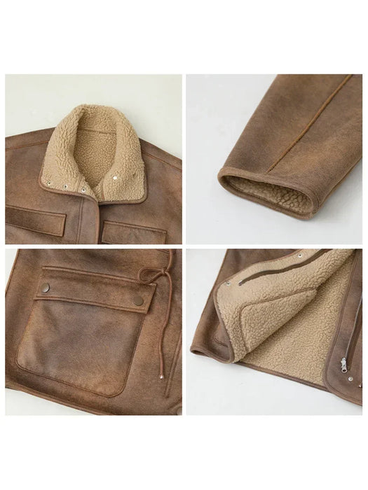 Thick warm coffee suede reversible jacket, size large, perfect for cold weather