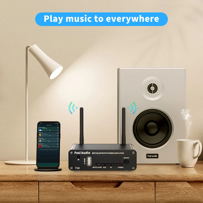 Stereo Wi-Fi Audio Amplifier with Bluetooth and AUX Input