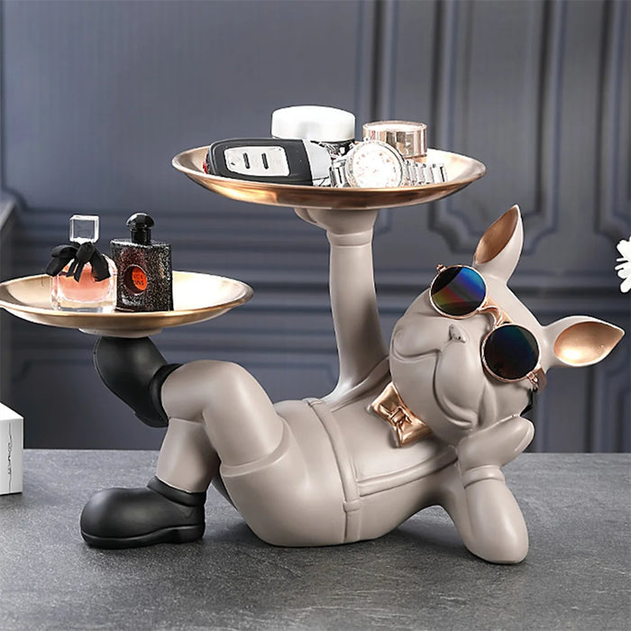 Dog Figurine with Storage Tray – Resin Home Decor Sculpture
