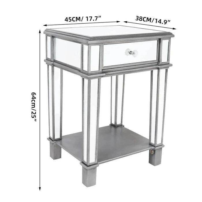 Mirrored Surface and Drawer with Crystal Handle