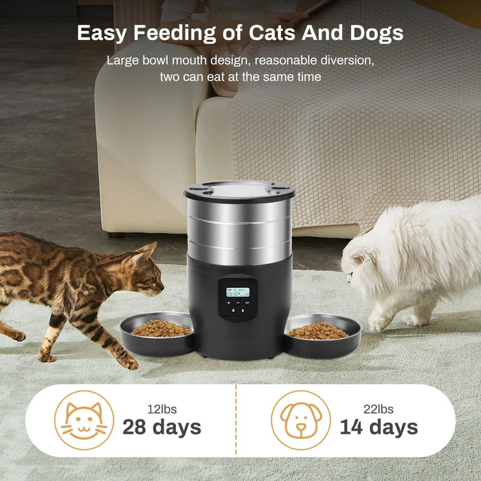 Automatic pet food dispenser for scheduled feeding when you're not at home
