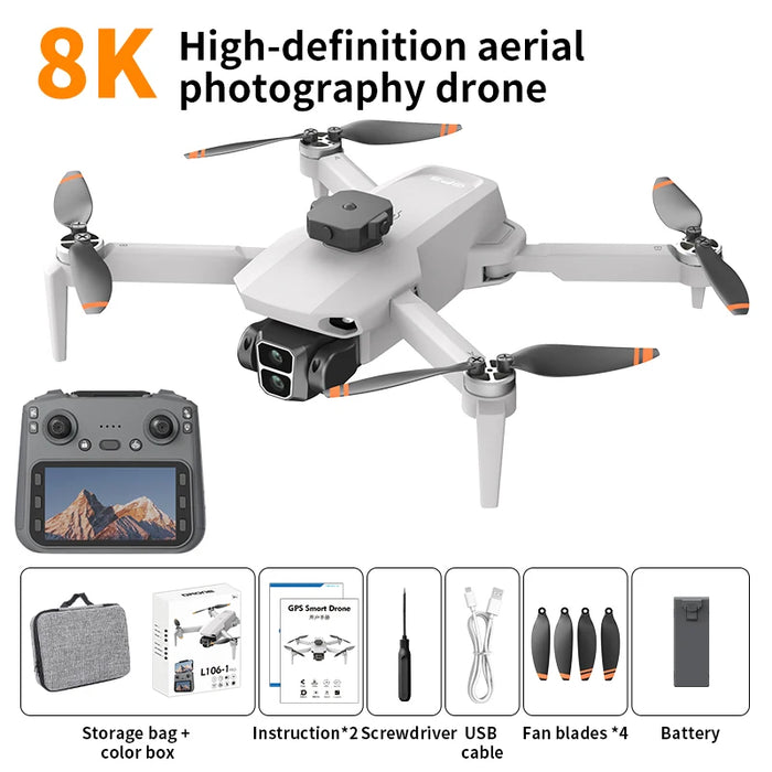 Portable Brushless Drone with 8K Camera, GPS Follow, and 30 Min Flight Time White