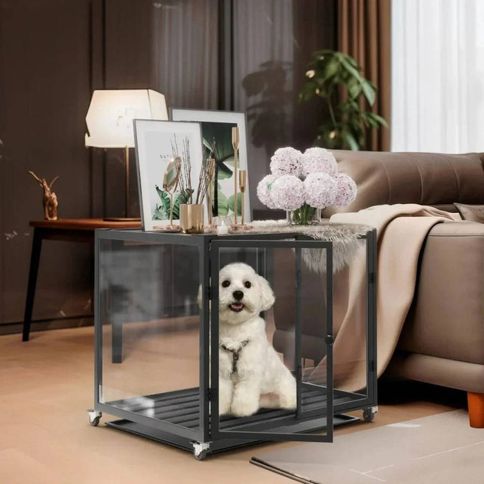 Luxury black and transparent dog crate with 4 silent wheels