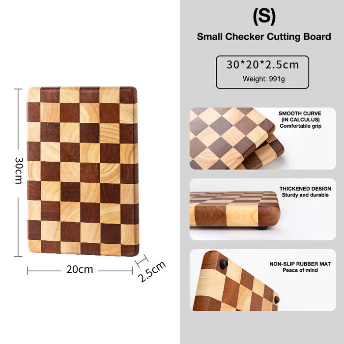 Easy-to-clean wooden checkerboard cutting board for kitchen use