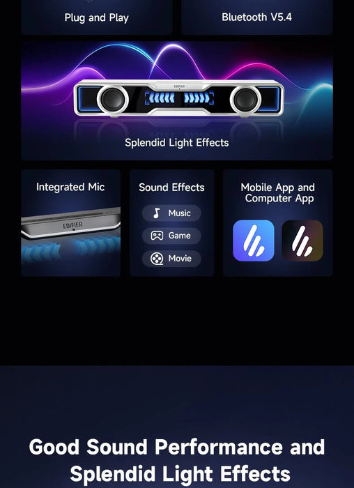 Mini Bluetooth Soundbar with Subwoofer RGB and Mic