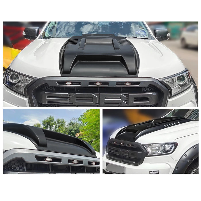Black bonnet scoop hood cover protector with Ford Ranger Raptor logo