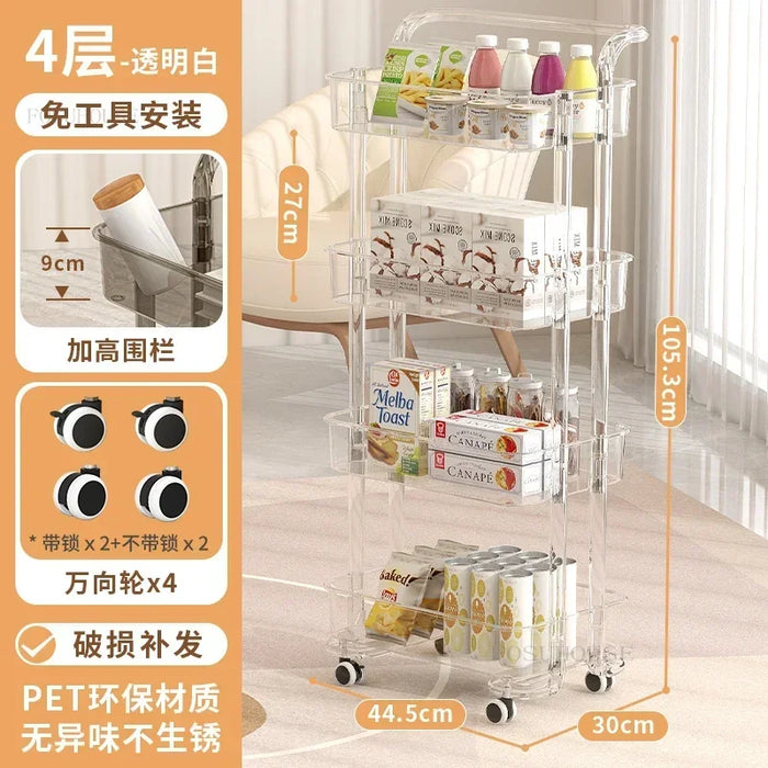 Multi-Tier Rolling Organizer Cart for Kitchen, Bathroom & More 4 layers-transparent