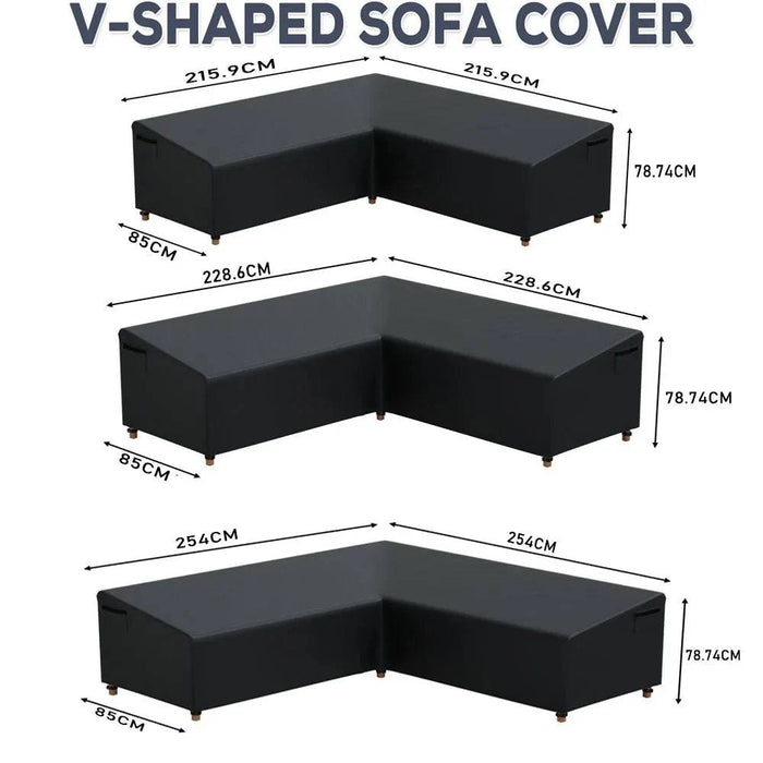 Waterproof black sectional sofa cover designed for V-shaped furniture (228x228x85x78cm)