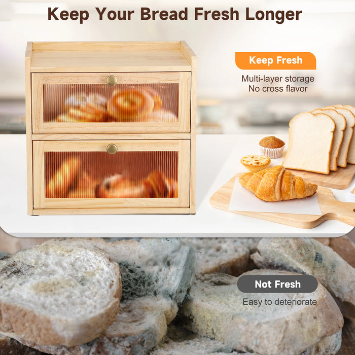 Wooden Kitchen Bread Organizer with Magnetic Door Closure