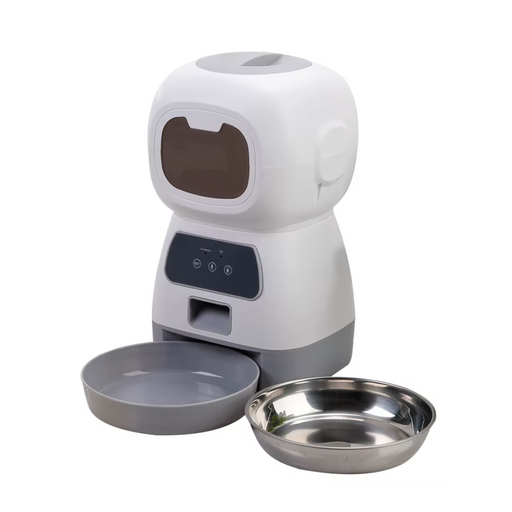 Smart automatic pet feeder with voice recorder and slow feeding