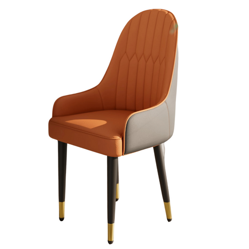 Faux Leather Dining Chair Set 2, Mid-Century Upholstered Bar Chair, Solid Wood Legs, Orange Gray
