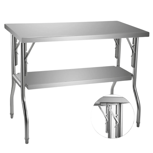 Stainless Steel Single-Shelf Folding Work Prep Table 48x24 cm - Ideal for convenient home and commercial use with easy storage capabilities