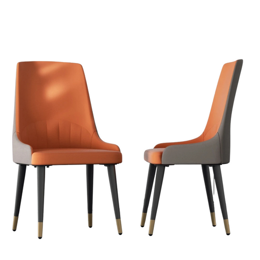 Dining chairs set of 2 in bold orange microfiber leather with lion knocker, perfect for kitchen or restaurant seating