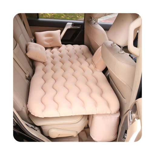 Soft and plush beige inflatable car mattress with flocked surface
