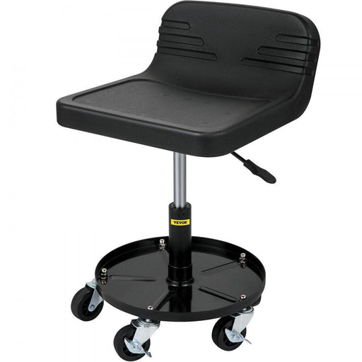 Rolling Creeper Mechanic Stool with Tool Tray 136 kg Adjustable Swivel Garage Chair Black Round Tray