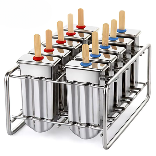 Stainless steel popsicle mold set with 10 removable molds