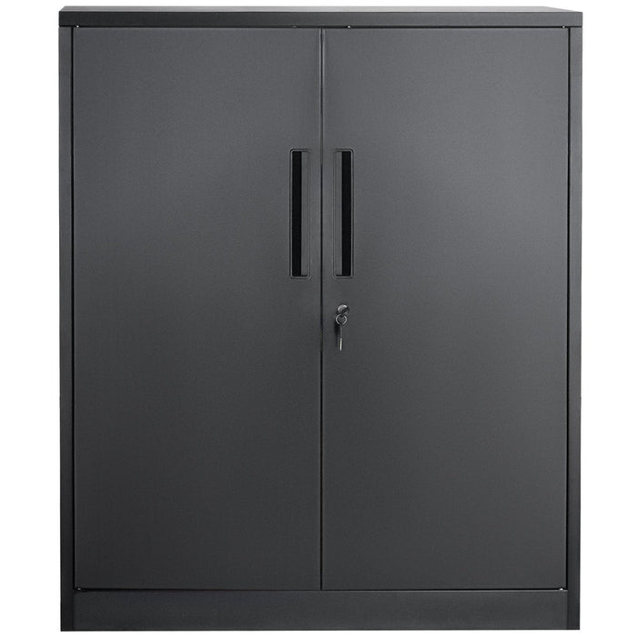 Metal Storage Cabinet with Wheels 190 cm - Locking Cabinet, 2 Magnetic Doors, 4 Adjustable Shelves, 90 kg Capacity (3 Layers-Black) product image with customizable storage space and detachable shelves