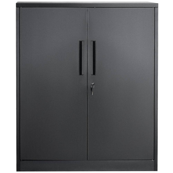 Metal storage cabinet with wheels, locking doors, adjustable shelves, 90kg capacity