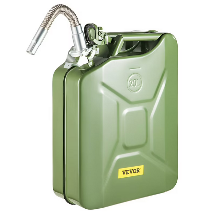 Set of 2 green 20L fuel can steel petrol tanks with rustproof, heat-resistant, and flexible spout features