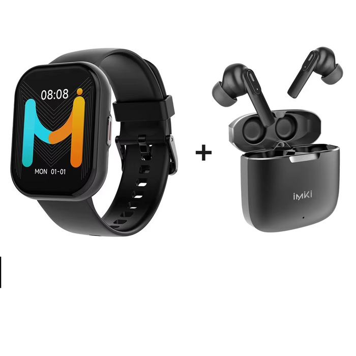 Black smart watch with waterproof design, 15-day battery life, and Bluetooth calling feature
