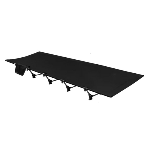 Sturdy black camp bed frame with lever locking system for stability