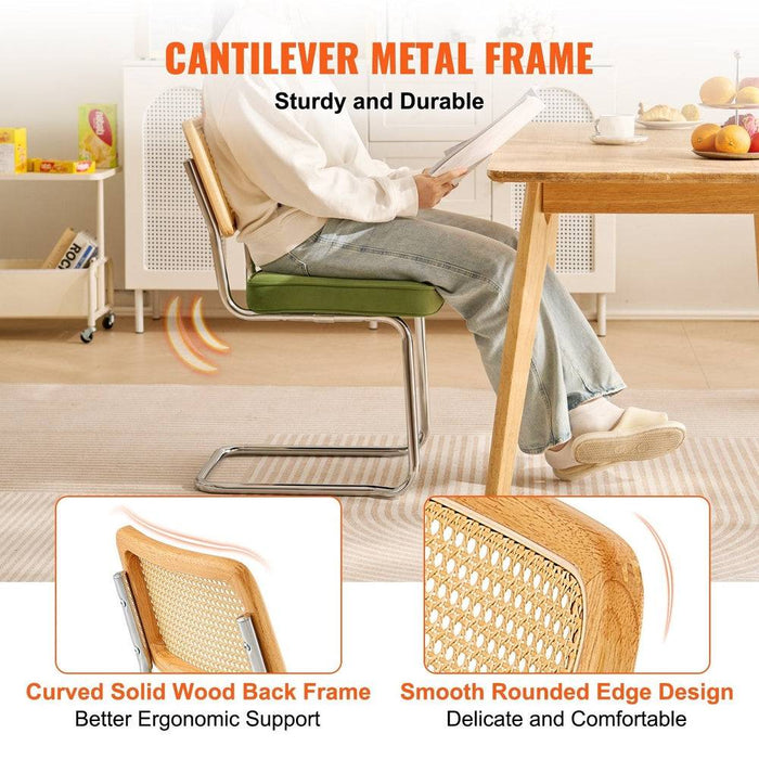 Pre-Assembled Green Rattan Dining Chair for Immediate Use