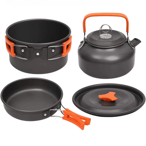 Premium lightweight camping cooking set made from anodized aluminum 
