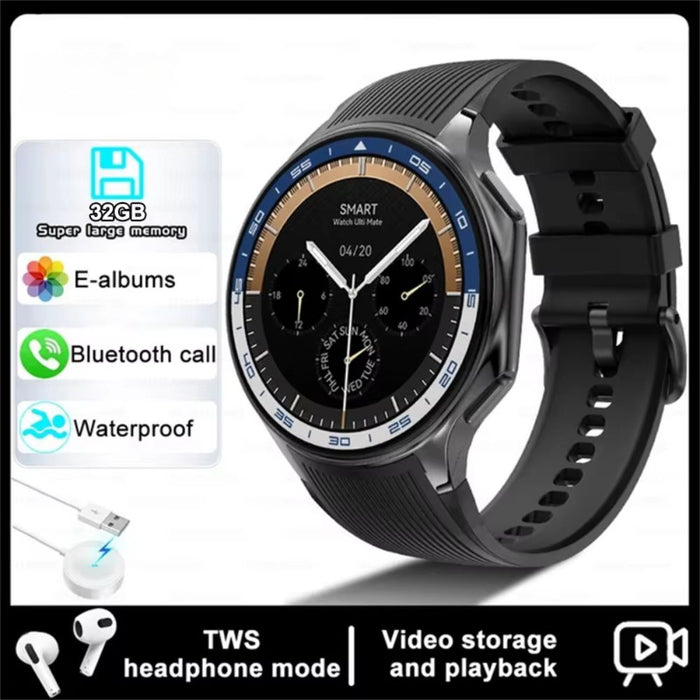 1.43" AMOLED Smartwatch – Bluetooth Call, 32GB, Heart Rate Tracker – Black Strap