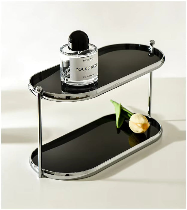 Spacious and compact 2-layer black desktop storage box organizer