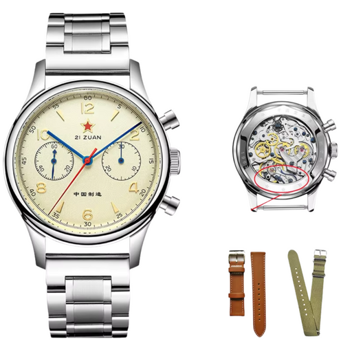 38mm pilot chronograph mechanical watch with sapphire crystal and Seagull movement