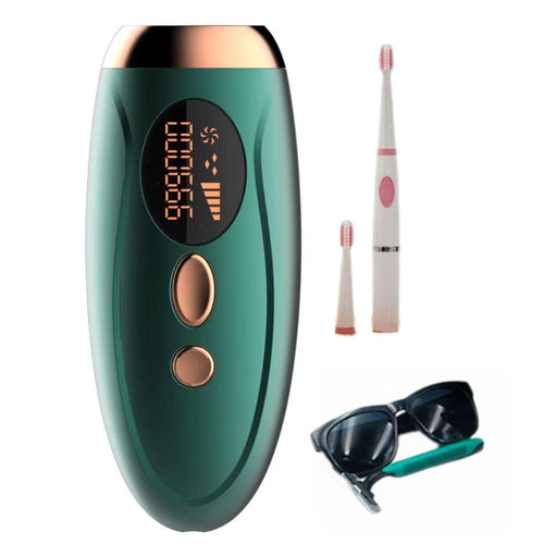 IPL hair removal device in green with LED display and adjustable energy levels