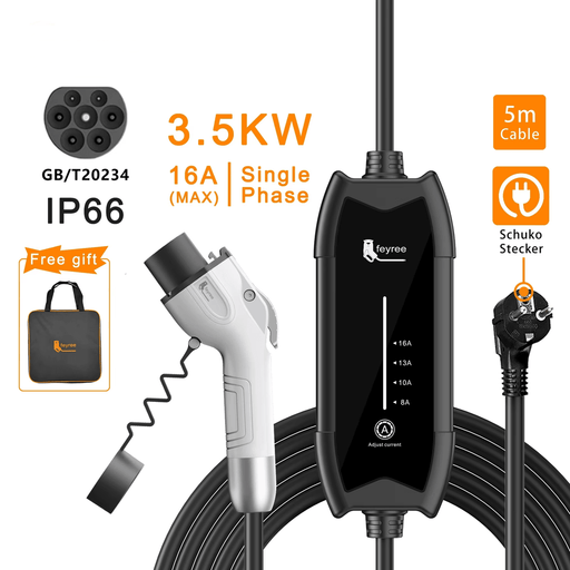 Portable EV Charger, Adjustable with 5m Cable for Electric Vehicles (GBT 3.5KW 16A) - FLUXA