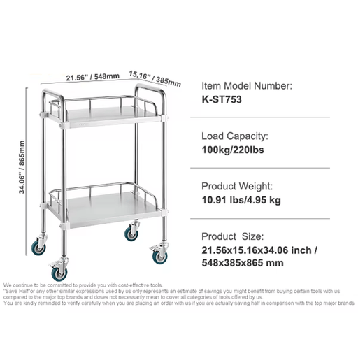 Versatile 2-tier design lab trolley with effortless mobility and quick assembly