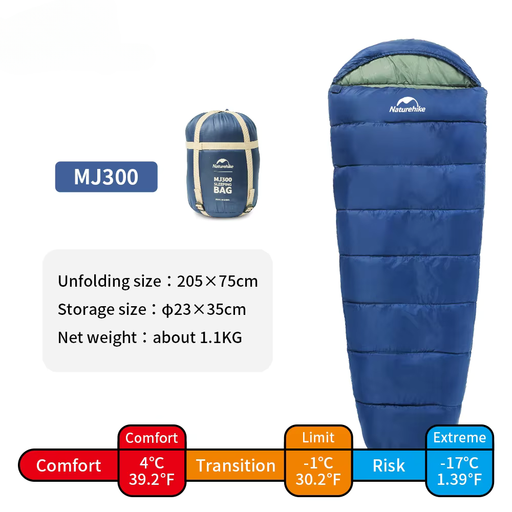 High-quality blue 4-season sleeping bag with durable nylon outer shell and high-quality cotton filling, suitable for spring, summer, autumn, and winter use