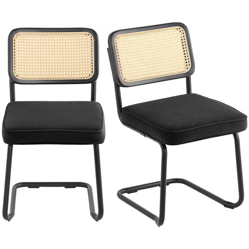 Mid-Century Modern Rattan Dining Chair with Plush Velvet Cushions