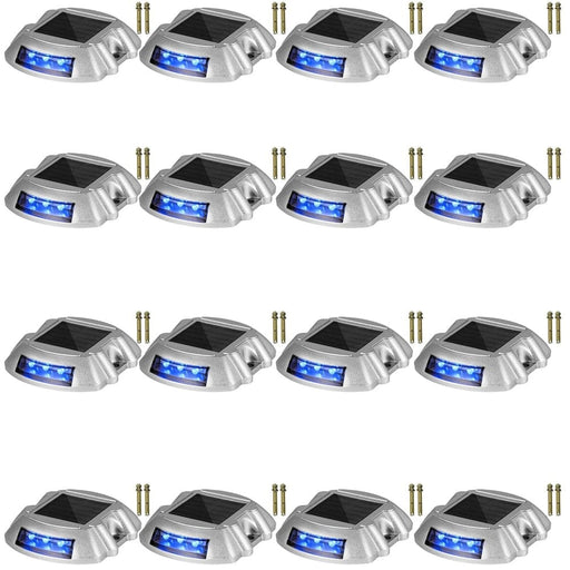 Waterproof blue solar dock lights with 6 super bright LED bulbs Made from sturdy cast aluminum shell, solar-powered, and easy to install for various outdoor spaces