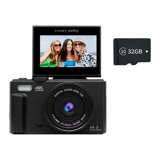 4K digital camera 64MP 18X zoom with 32GB card flip screen vlogging camera