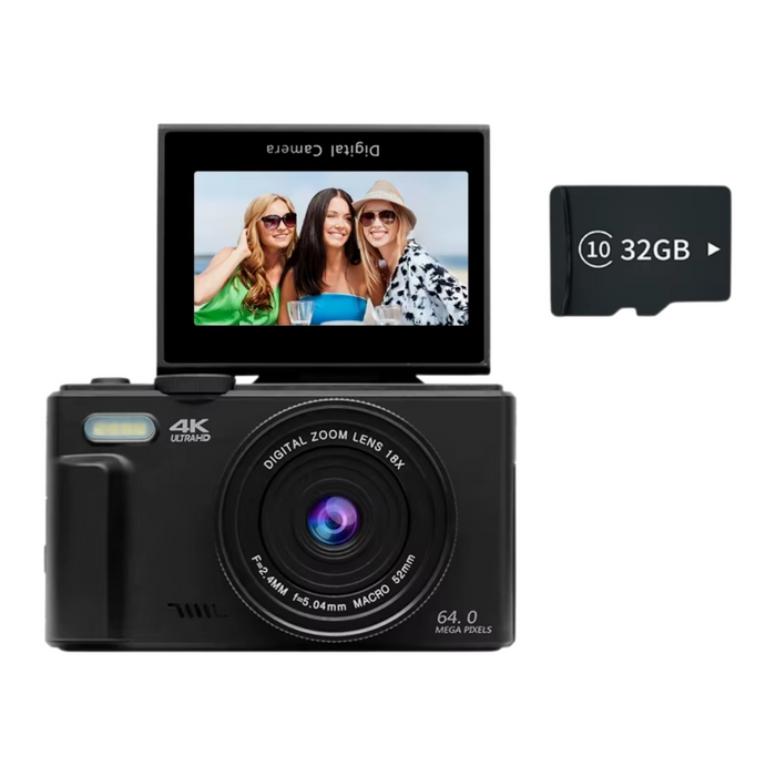 4K digital camera 64MP 18X zoom with 32GB card flip screen vlogging camera