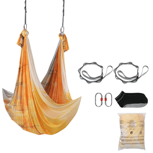 Aerial Yoga Hammock & Swing with Full Rigging Hardware for Antigravity Fitness (Gold) 100gsm Nylon Fabric Provides Comfort & Support for Yoga & Fitness Routines