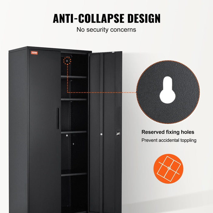 Metal storage cabinet with wheels and locking doors, adjustable shelves