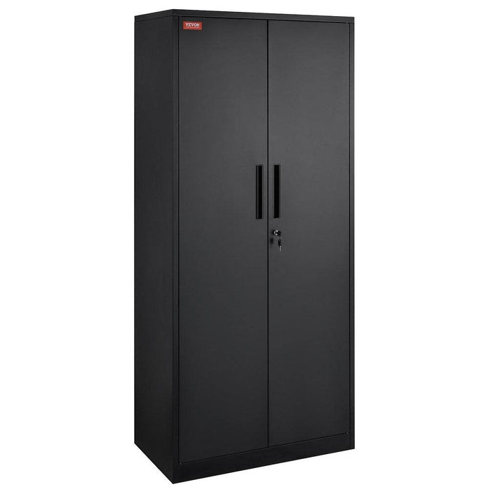 Metal Storage Cabinet with Wheels 190 cm Black Locking Cabinet with 2 Magnetic Doors and 4 Adjustable Shelves