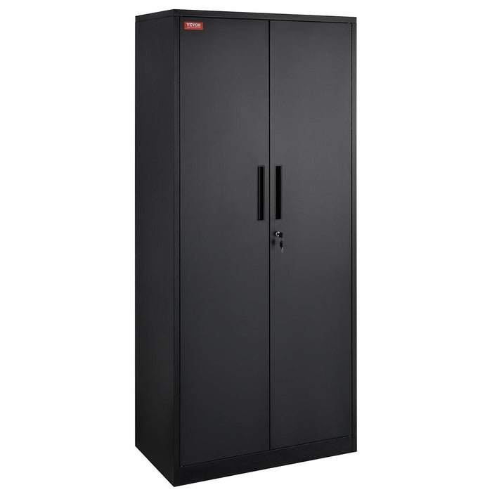 Metal storage cabinet with wheels and locking doors, adjustable shelves