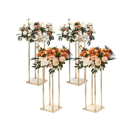 
Elegant gold metal column flower stand with classic columnar cube design