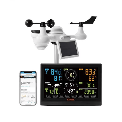 7-in-1 Wi-Fi Weather Station with 20cm Color Display and Solar Wireless Outdoor Sensor for accurate weather monitoring